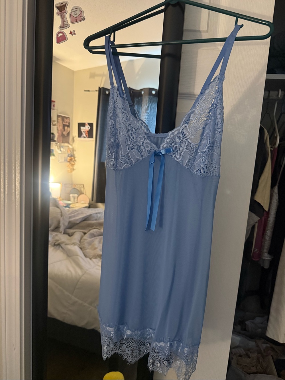 Delicate Lace-Trim Slip Chemise in Light Blue